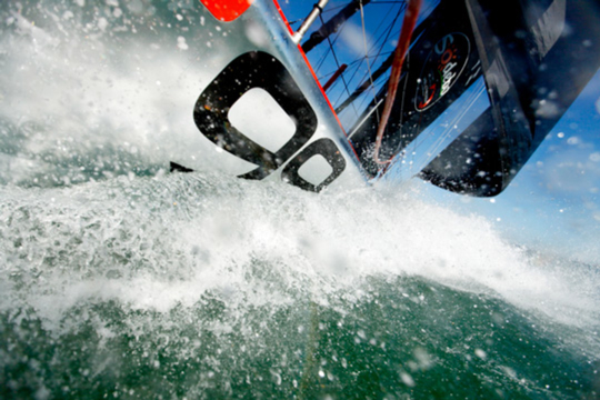 Onboard the IMOCA Open 60 Alex Thomson Racing Hugo Boss during a training session before the Vendée Globe. The Vendée Globe is a round-the-world single-handed yacht race, sailed non-stop and without assistance.