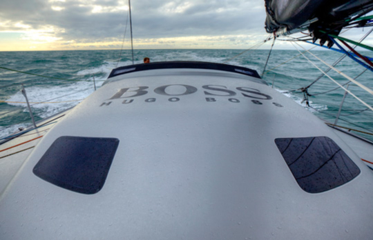 Onboard the IMOCA Open 60 Alex Thomson Racing Hugo Boss during a training session before the Vendée Globe. The Vendée Globe is a round-the-world single-handed yacht race, sailed non-stop and without assistance.